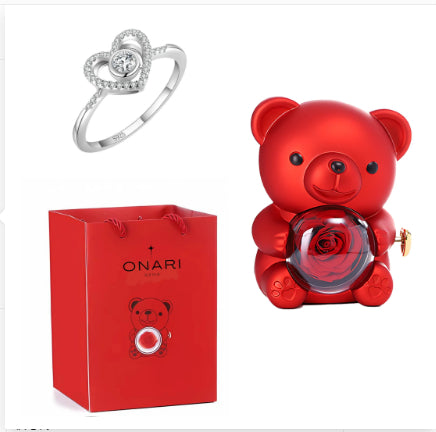 Eternal Rose Teddy Bear Gifts Box With Necklace Rotate Rose Jewelry Box Valentine Wedding Storage Gift Case For Women Girlfriend Clarke Vibe Store