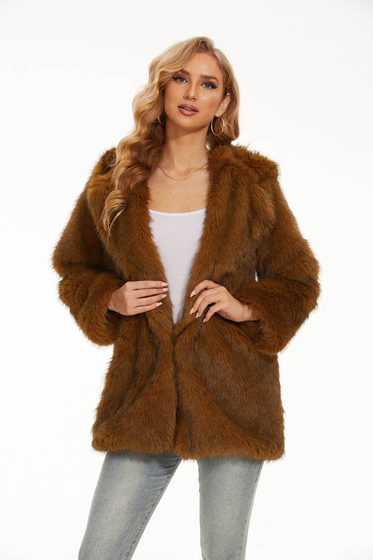 Mid-length Womens Faux Fur Coat Warm Long-sleeve Coat For Women Siqur Salute