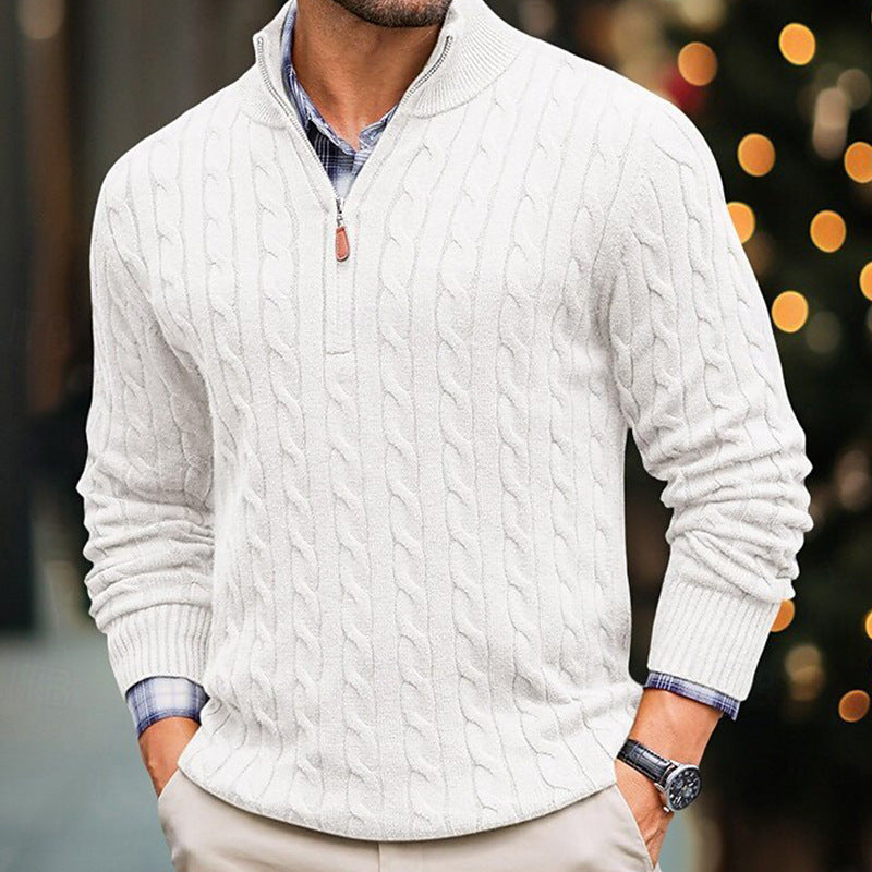 Mens Slim-fit Knitted Zip-up Mock-neck Long-sleeve Sweater Siqur Salute