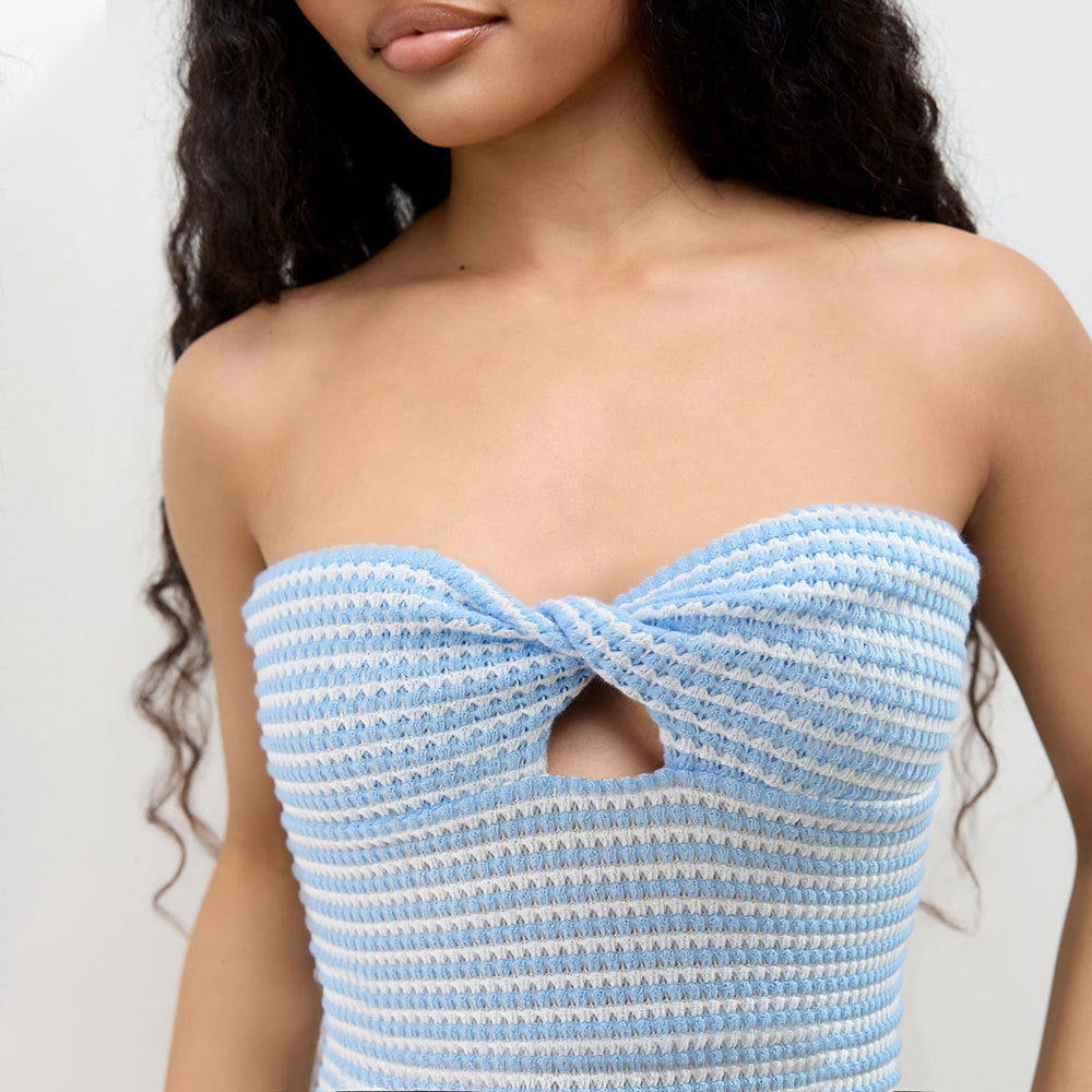 Womens Knot-Detail Hollowed-Out Tube Top With Striped Color-Block Design Clarke Vibe Store
