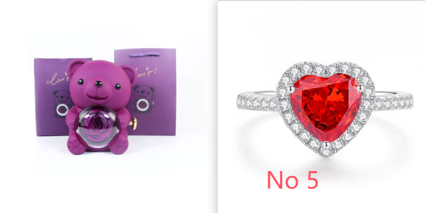 Eternal Rose Teddy Bear Gifts Box With Necklace Rotate Rose Jewelry Box Valentine Wedding Storage Gift Case For Women Girlfriend Clarke Vibe Store