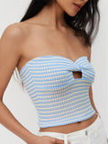Womens Knot-Detail Hollowed-Out Tube Top With Striped Color-Block Design Clarke Vibe Store