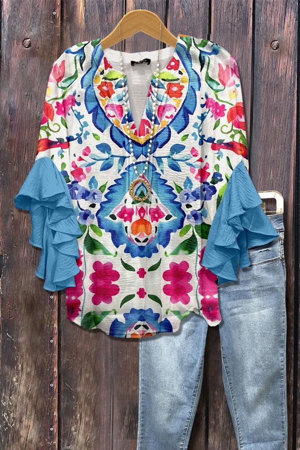 Casual Top With A Creative Floral Print And Digital Printing Clarke Vibe Store