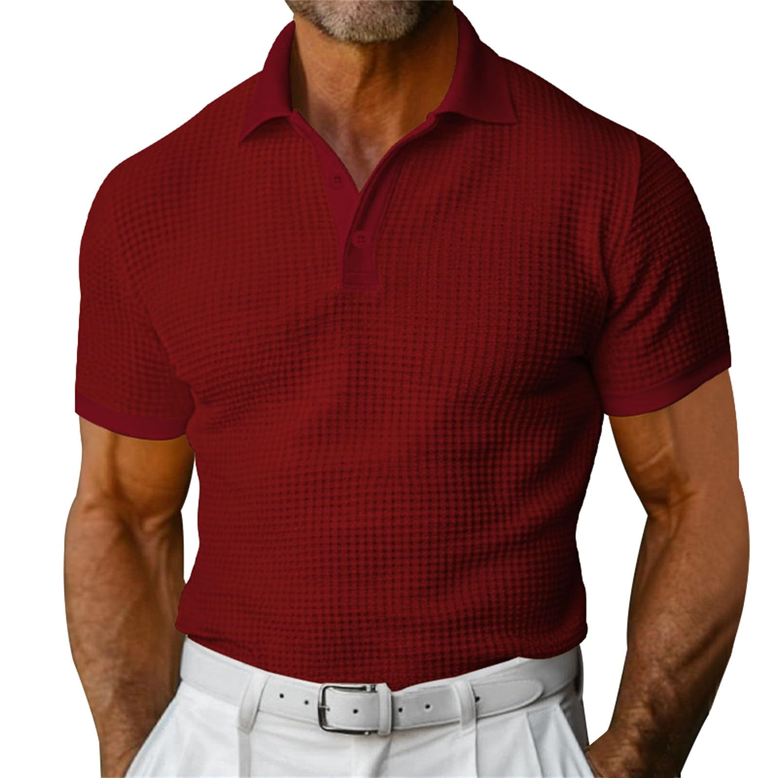 Waffle Short Sleeve Polo Shirt Men's Fashion Summer Lapel Tops Siqur Salute