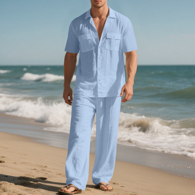 Simple Workwear Short Sleeve Shirt Trousers Suit Men Clarke Vibe Store