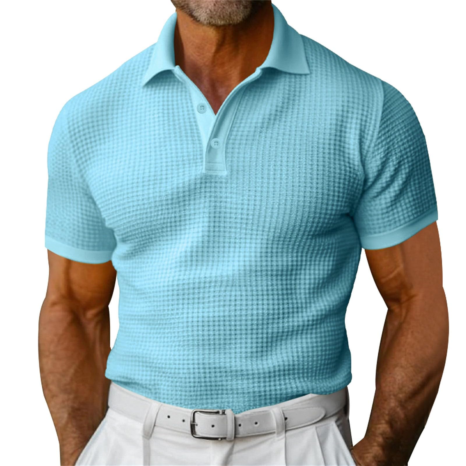 Waffle Short Sleeve Polo Shirt Men's Fashion Summer Lapel Tops Siqur Salute
