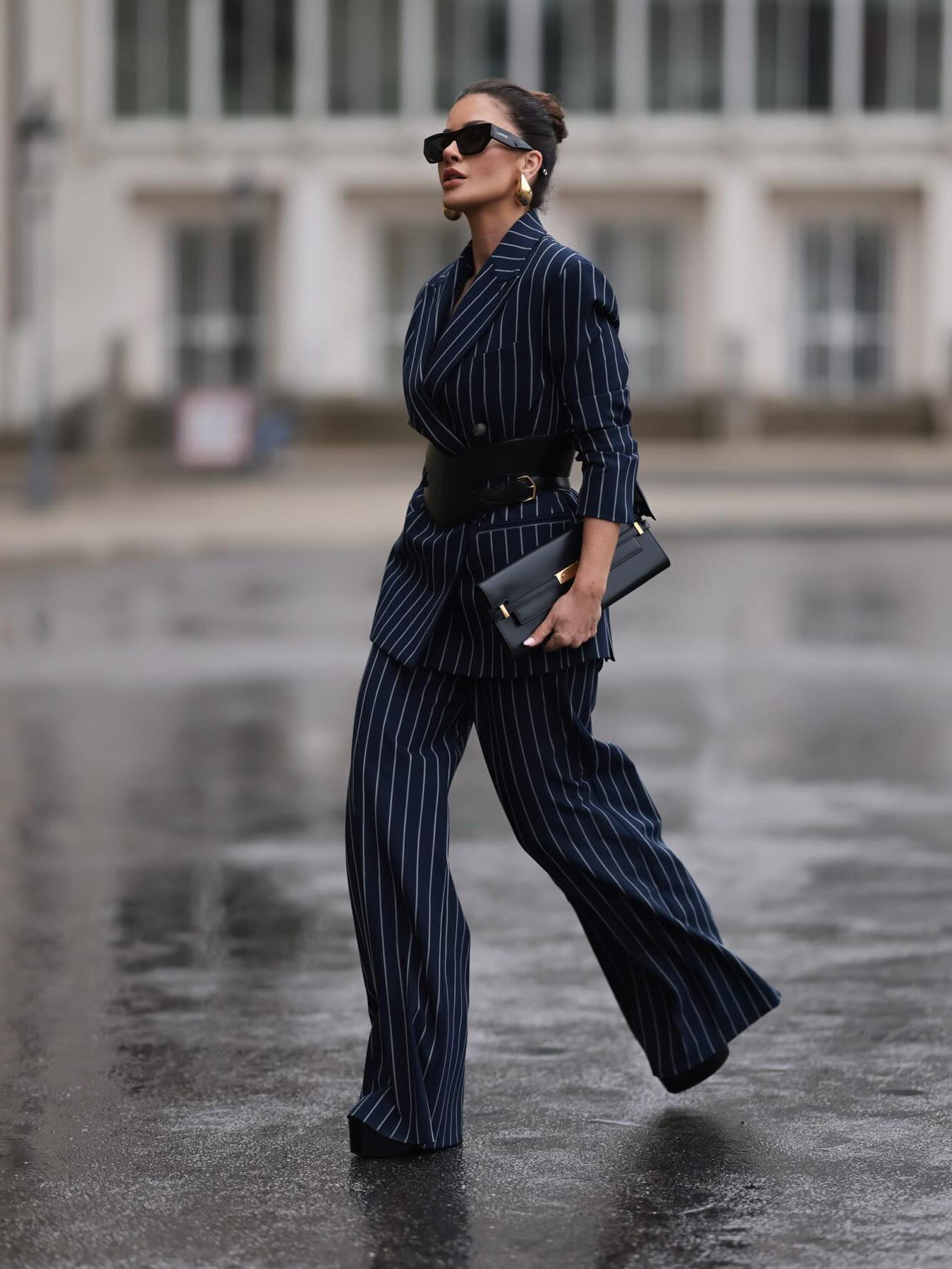 Elegant Striped Blazer & High Waist Pants Set Clarke Vibe Store