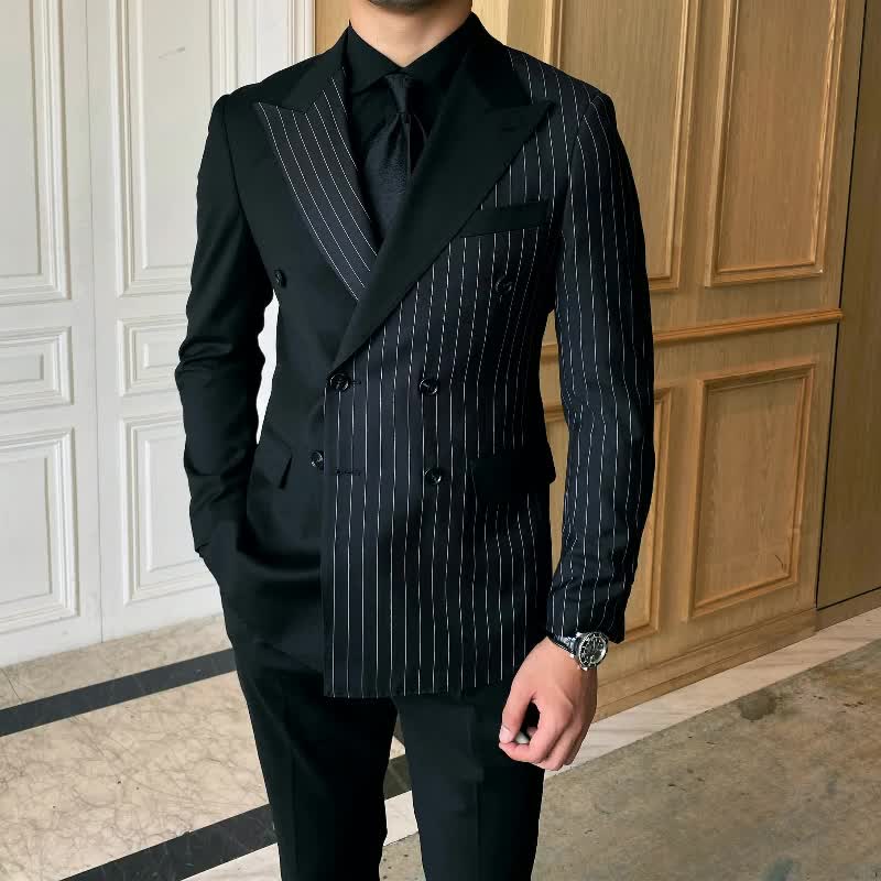Striped Double Breasted Blazer Men Fashion Tailored Suit Clarke Vibe Store