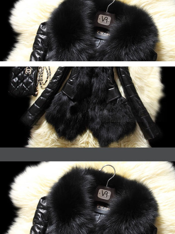 Faux fur large fur collar leather jacket Clarke Vibe Store