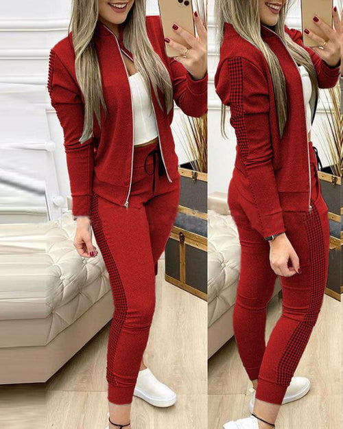 Casual Zipper Stitching Plaid Suit Women's Suit Clarke Vibe Store