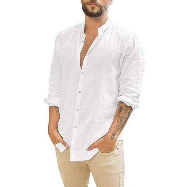 Solid Color Casual Stand Collar Long-sleeved Shirt Clarke Vibe Store