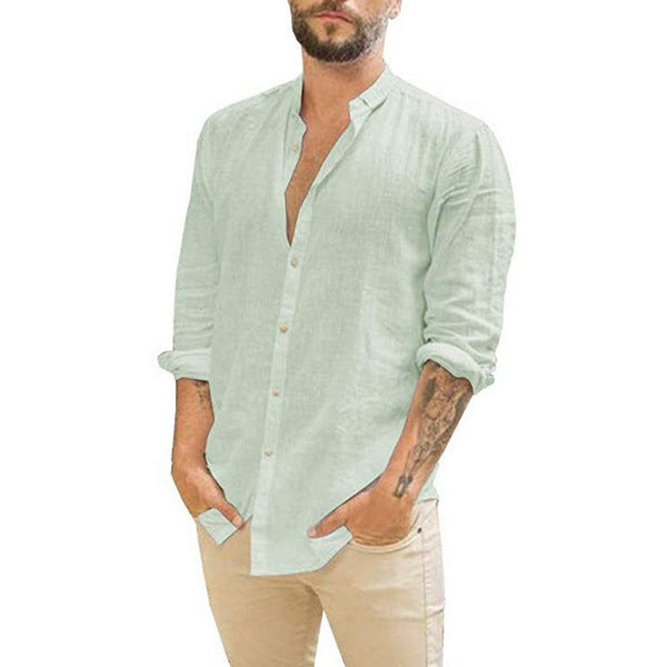 Solid Color Casual Stand Collar Long-sleeved Shirt Clarke Vibe Store