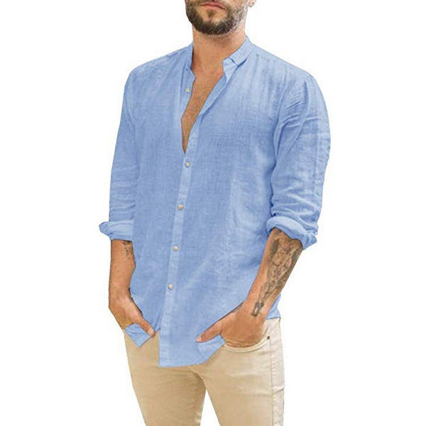 Solid Color Casual Stand Collar Long-sleeved Shirt Clarke Vibe Store