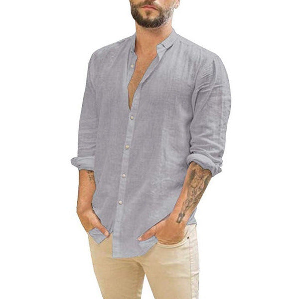 Solid Color Casual Stand Collar Long-sleeved Shirt Clarke Vibe Store