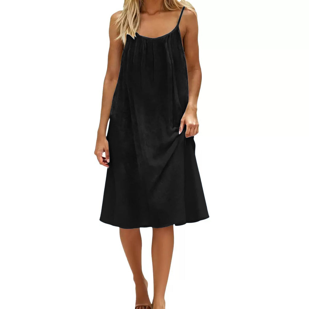 Women's Solid-Colored Strap Backless Dress
