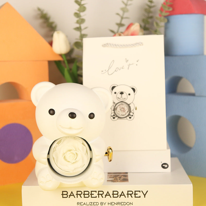 Eternal Rose Teddy Bear Gifts Box With Necklace Rotate Rose Jewelry Box Valentine Wedding Storage Gift Case For Women Girlfriend Clarke Vibe Store