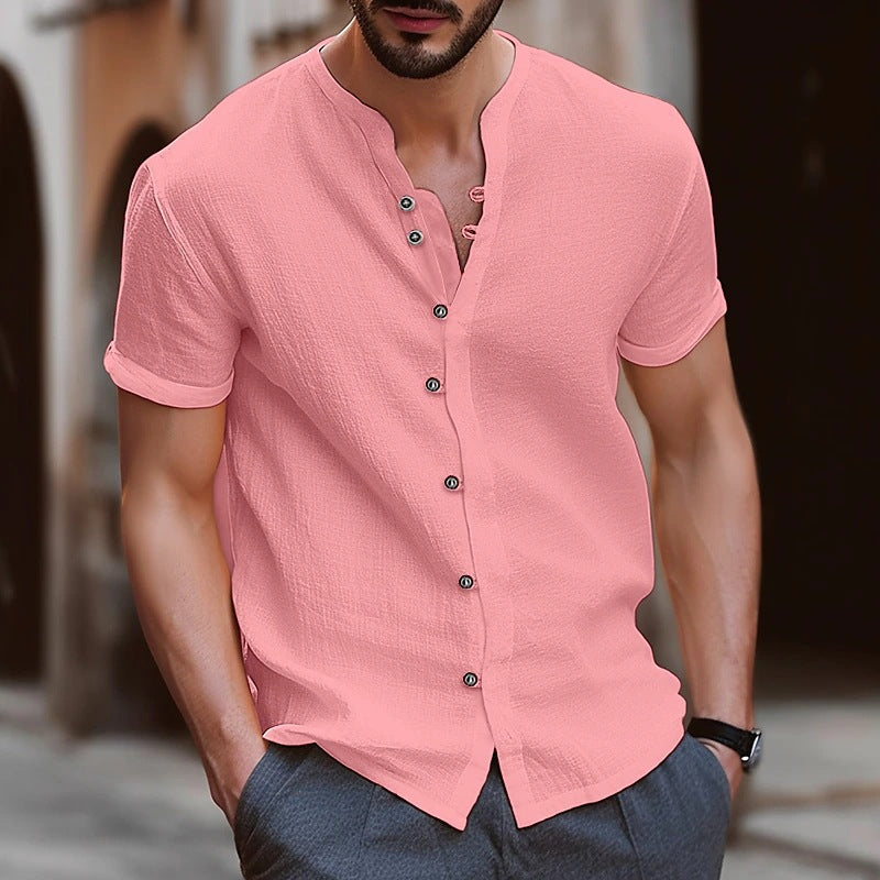 Men's Retro Cotton And Linen Casual Button Short Sleeves Clarke Vibe Store