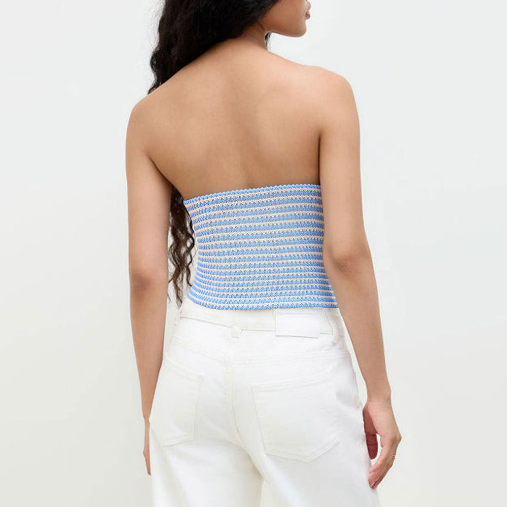 Womens Knot-Detail Hollowed-Out Tube Top With Striped Color-Block Design Clarke Vibe Store