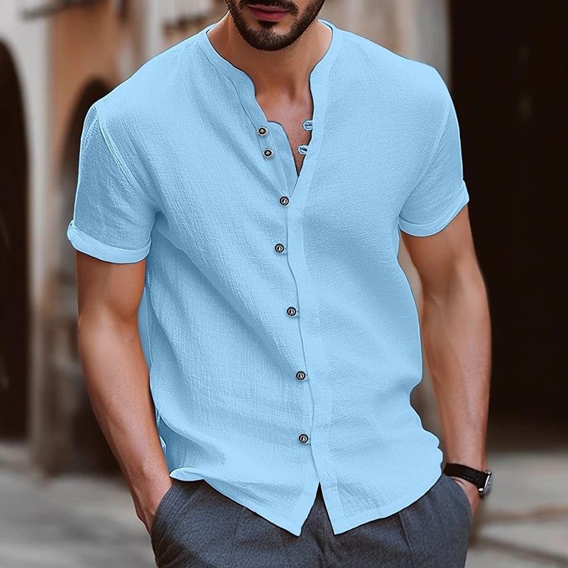 Men's Retro Cotton And Linen Casual Button Short Sleeves Clarke Vibe Store