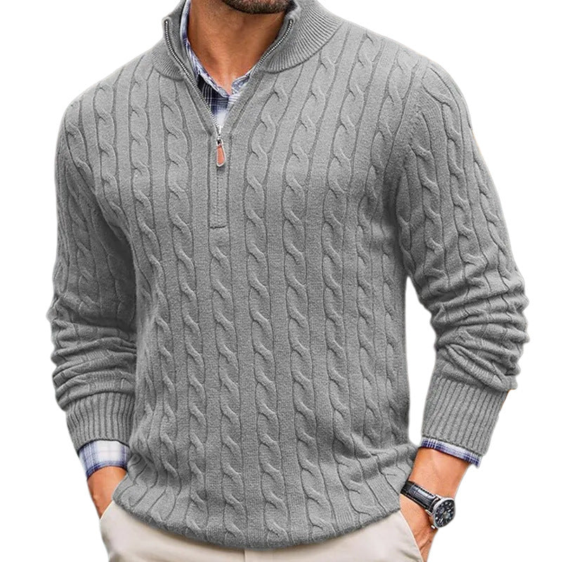 Mens Slim-fit Knitted Zip-up Mock-neck Long-sleeve Sweater Siqur Salute