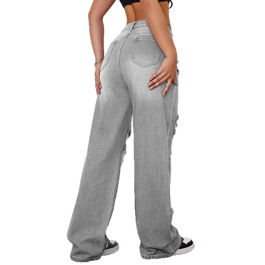 Trendy Washed Ripped Straight Jeans For Women Clarke Vibe Store