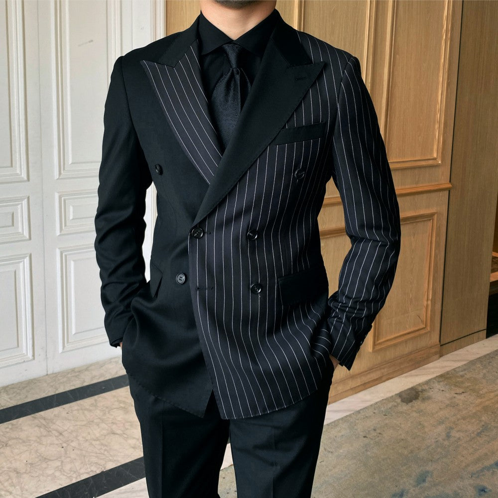 Striped Double Breasted Blazer Men Fashion Tailored Suit Clarke Vibe Store
