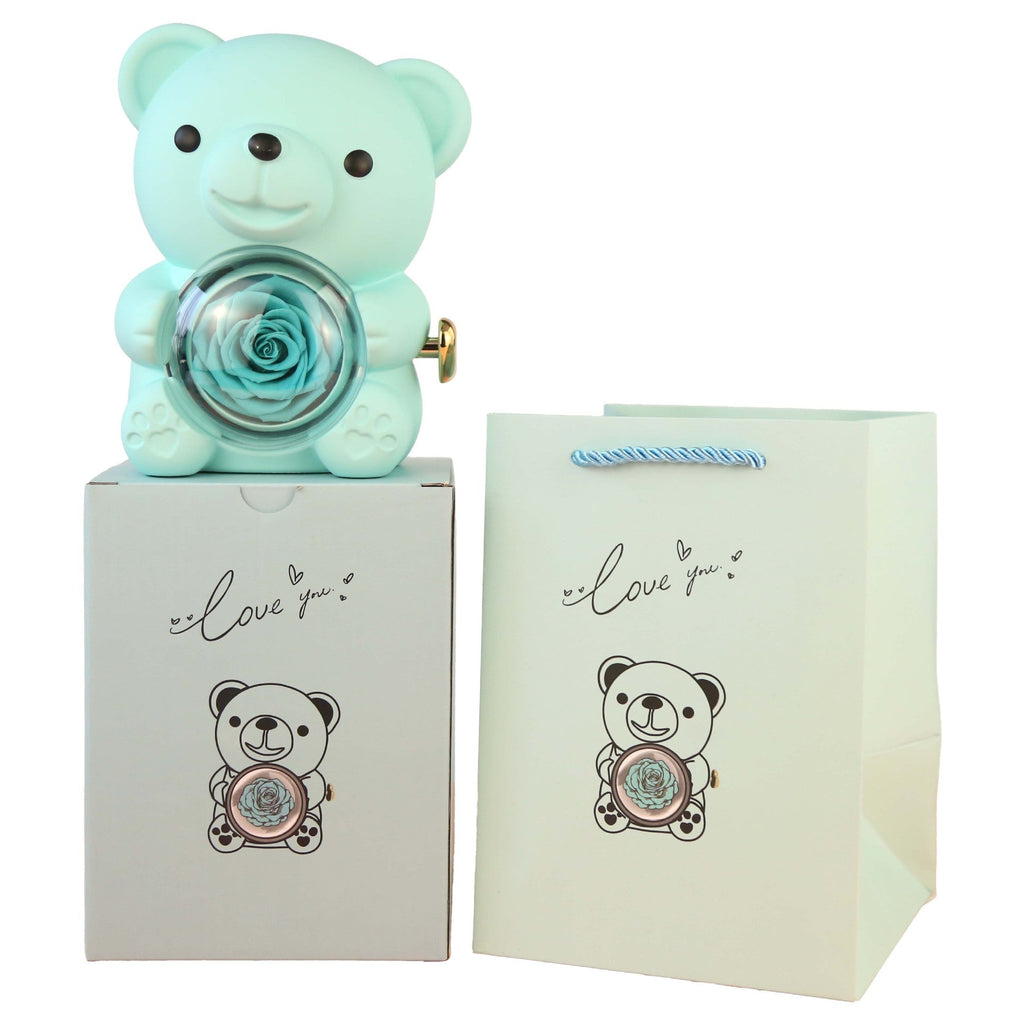 Eternal Rose Teddy Bear Gifts Box With Necklace Rotate Rose Jewelry Box Valentine Wedding Storage Gift Case For Women Girlfriend Clarke Vibe Store