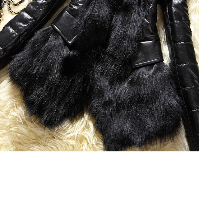 Faux fur large fur collar leather jacket Clarke Vibe Store