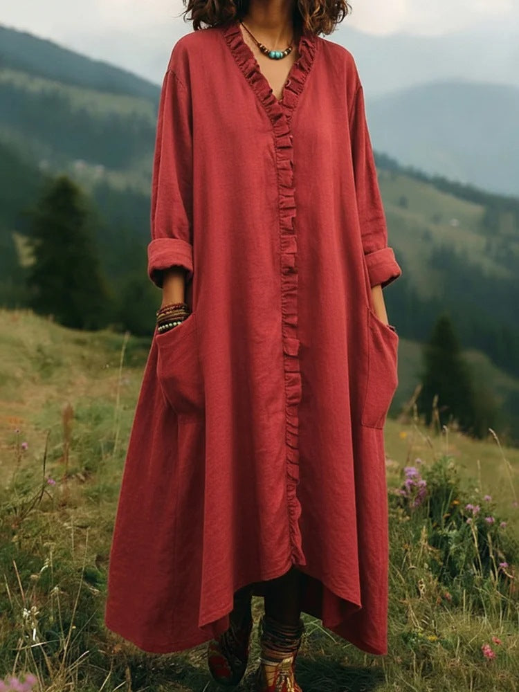 Stylish Relaxed-fit Cotton Midi Dress Clarke Vibe Store