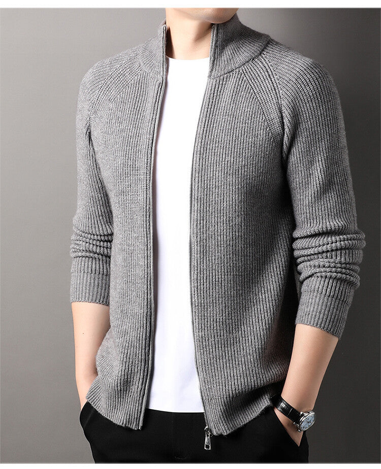 Mens Casual All-match Stand-up Collar Cardigan Sweater Siqur Salute