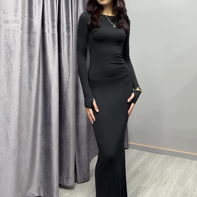 Sexy Long Sleeve Narrow Solid Color Dress Clarke Vibe Store