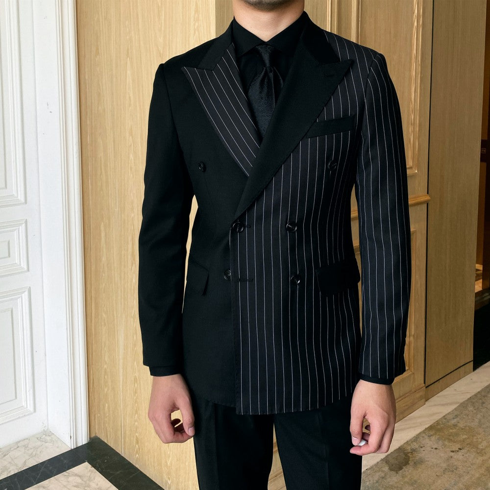 Striped Double Breasted Blazer Men Fashion Tailored Suit Clarke Vibe Store