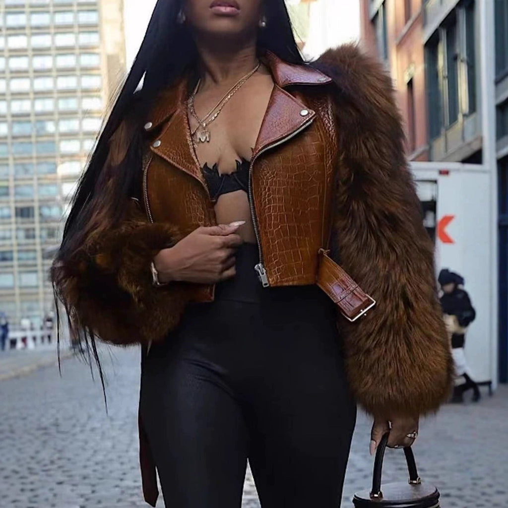 Womens Patchwork Fur Jacket A Stylish And Sexy Outerwear Piece Clarke Vibe Store