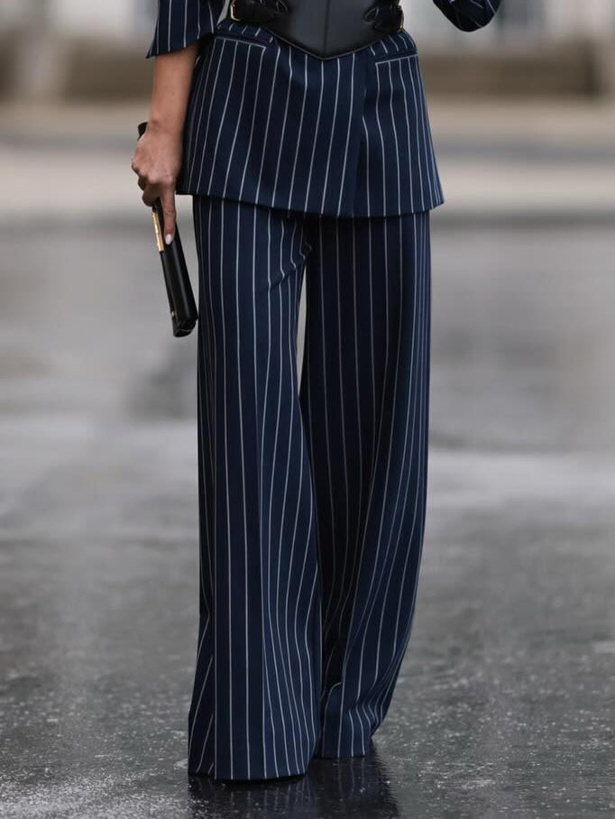 Elegant Striped Blazer & High Waist Pants Set Clarke Vibe Store