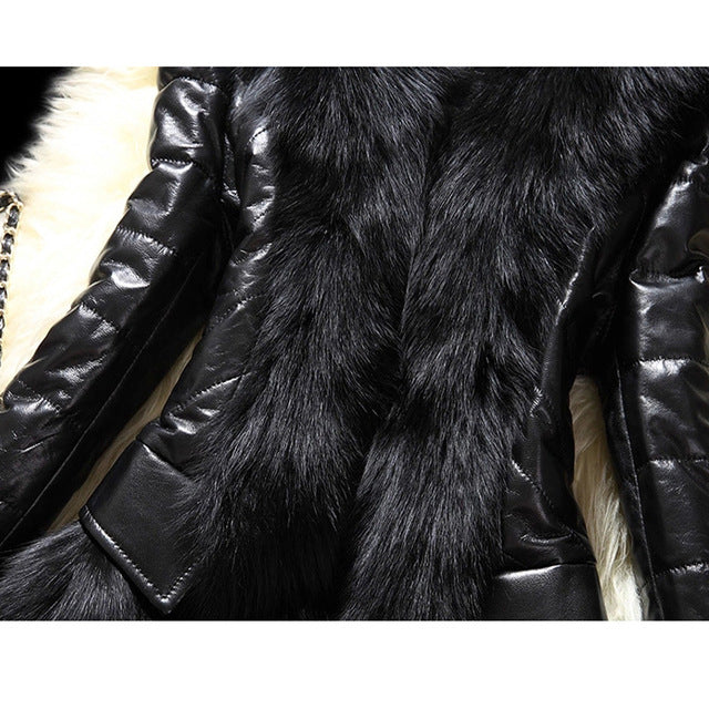 Faux fur large fur collar leather jacket Clarke Vibe Store