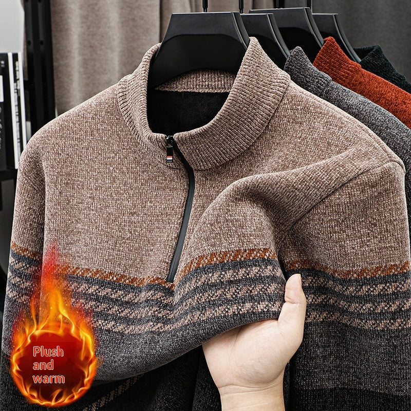 Fleece-lined Extra-thick Half-zip Sweater For Young Men Siqur Salute