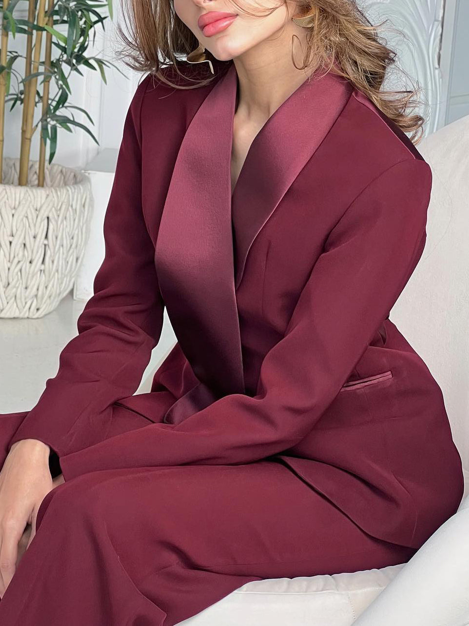 Irregular Collar Blazer & High Waist Pants Suit Clarke Vibe Store