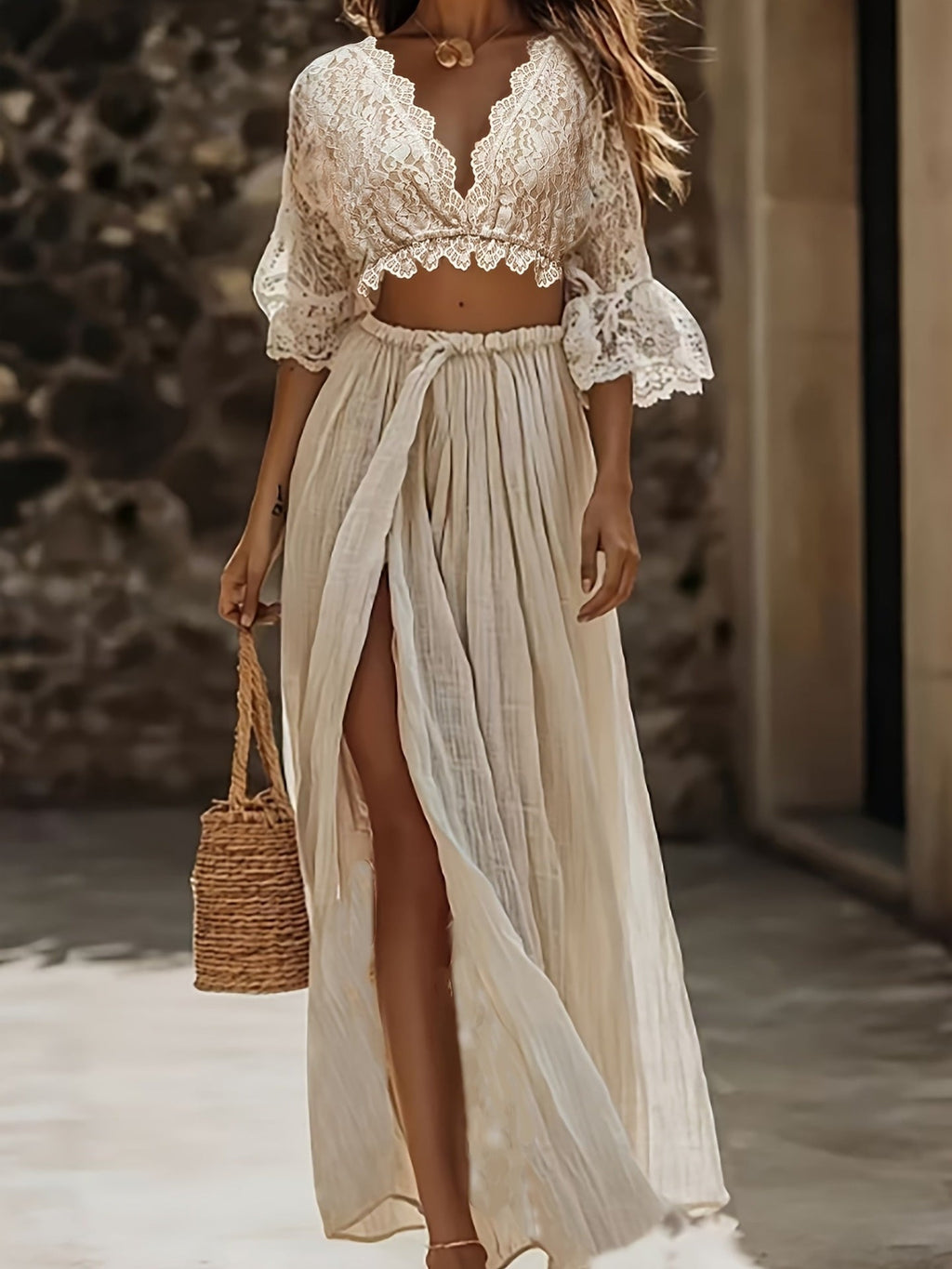 Elegant Womens Beach Lace-Patchwork Skirt Set Clarke Vibe Store