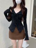 Milky White Wooden Ear Bow V-neck Sweater Women Clarke Vibe Store