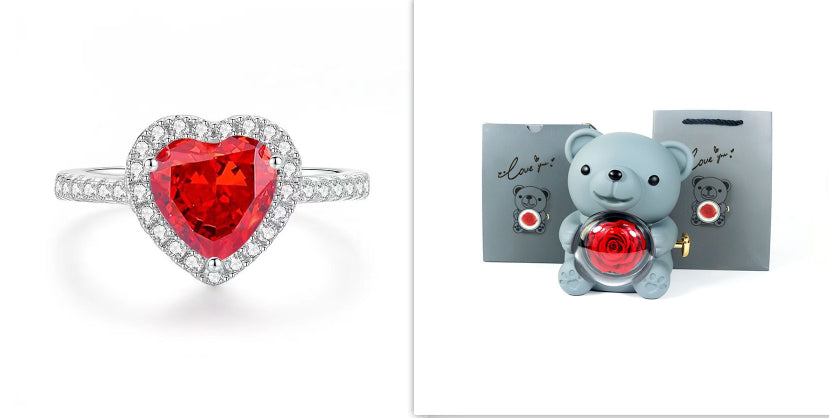 Eternal Rose Teddy Bear Gifts Box With Necklace Rotate Rose Jewelry Box Valentine Wedding Storage Gift Case For Women Girlfriend Clarke Vibe Store
