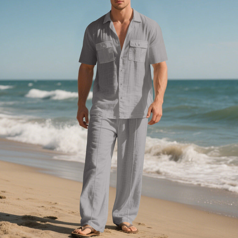 Simple Workwear Short Sleeve Shirt Trousers Suit Men Clarke Vibe Store