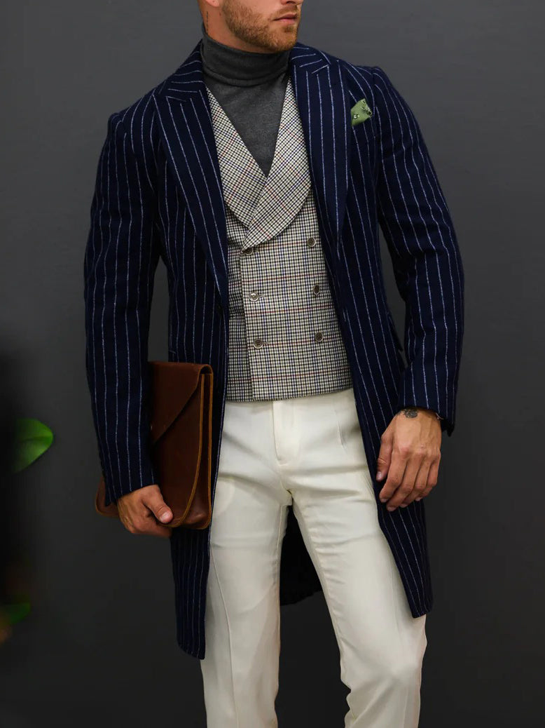 Men's Classic Striped Single-Breasted Coat Clarke Vibe Store