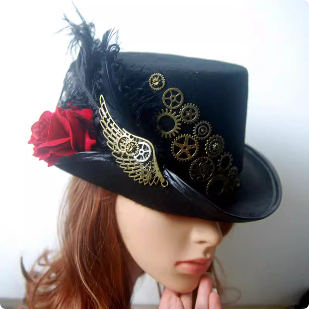 Retro Steampunk Ball Gatsby Hat With Winged Feathers Siqur Salute