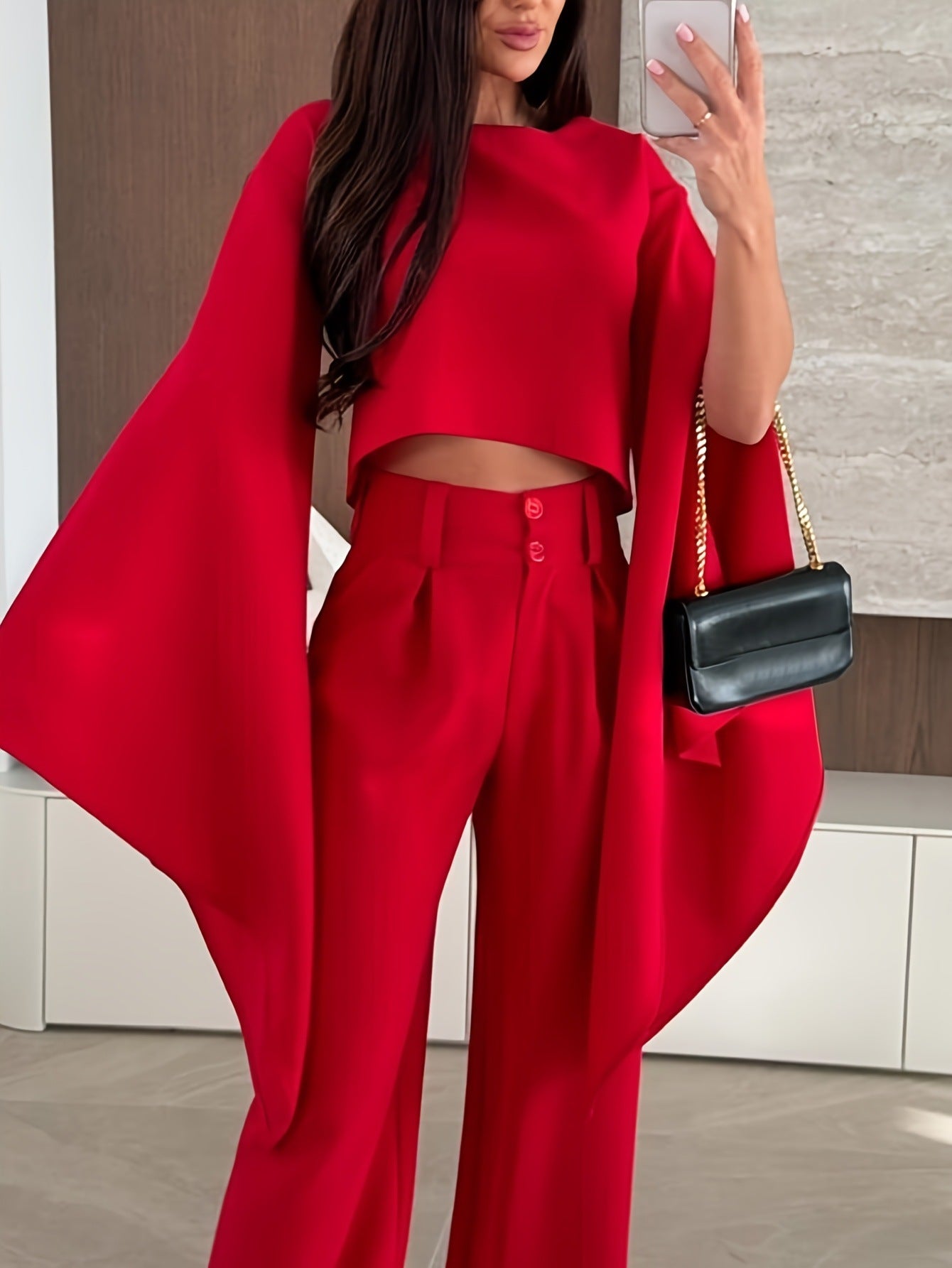 Womens Solid Color Casual Flare Sleeve T Shirt Single Piece Set Clarke Vibe Store