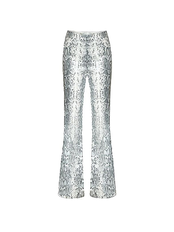 Low Rise Snake Print Sequin Slim Fit Flared Pants Clarke Vibe Store