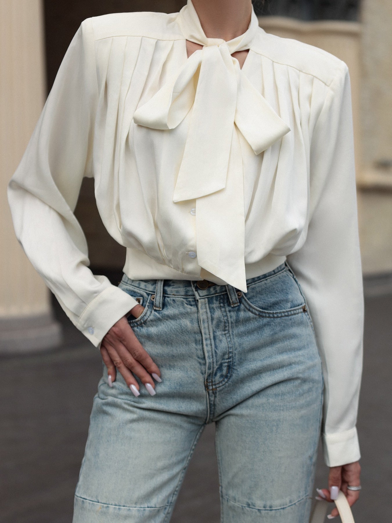 Solid Color Lace-up Long-sleeved Blouse Clarke Vibe Store