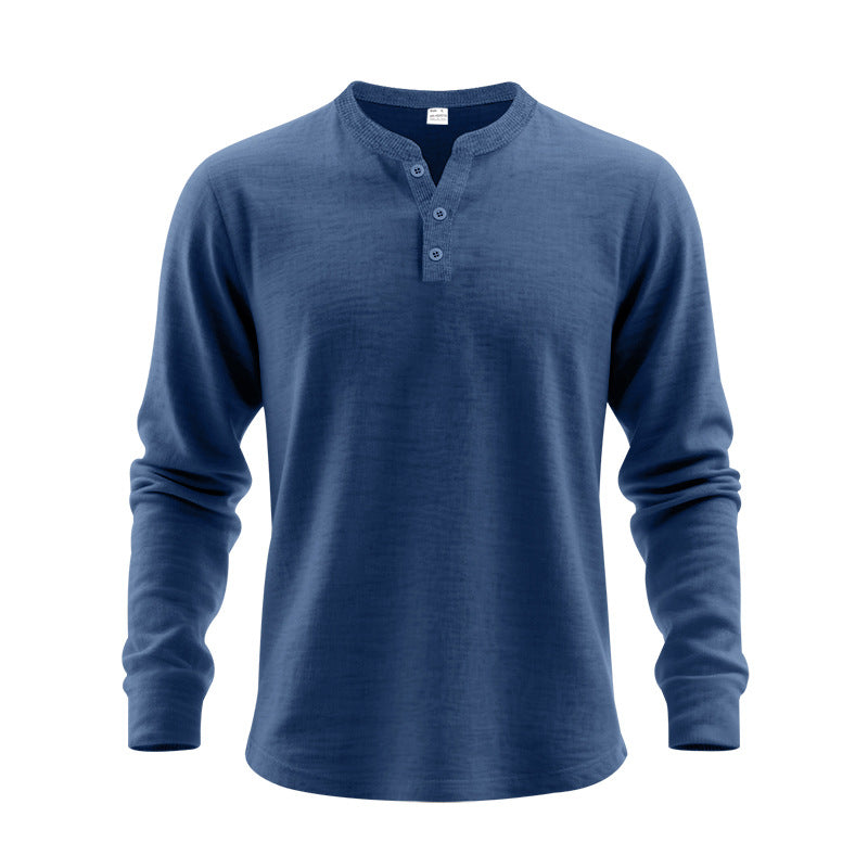 Mens Casual Loose-fit Long-sleeve Henley Shirt Clarke Vibe Store