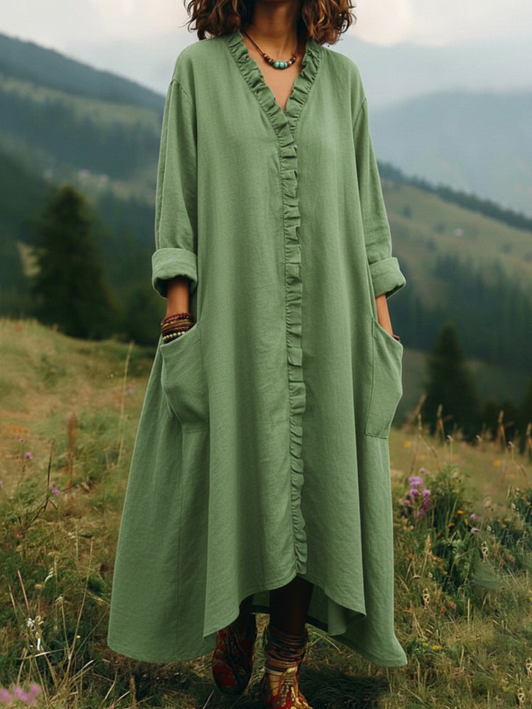 Stylish Relaxed-fit Cotton Midi Dress Clarke Vibe Store