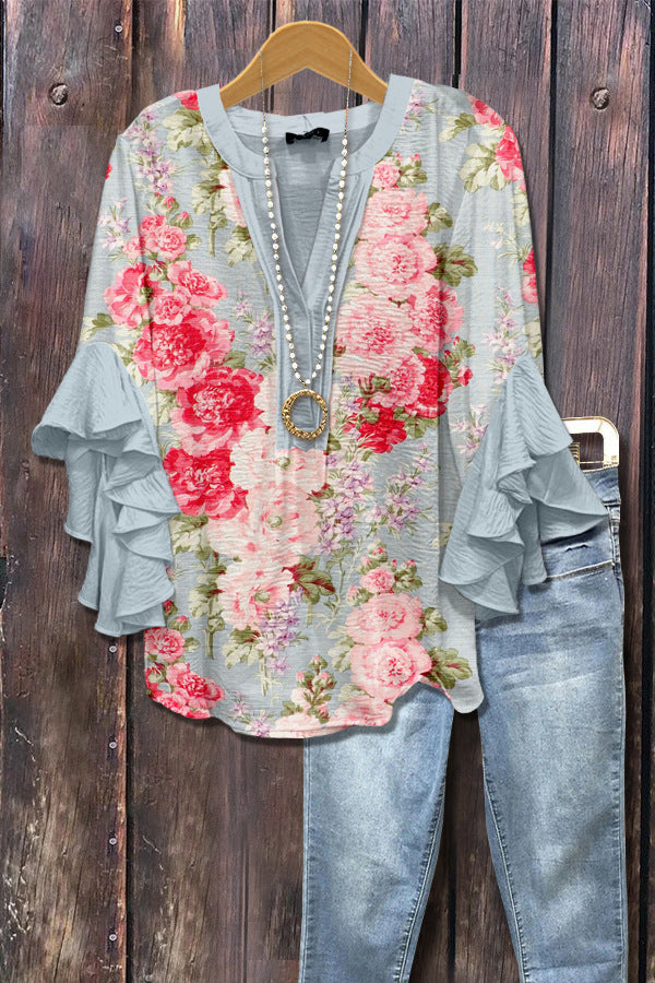 Casual Top With A Creative Floral Print And Digital Printing Clarke Vibe Store