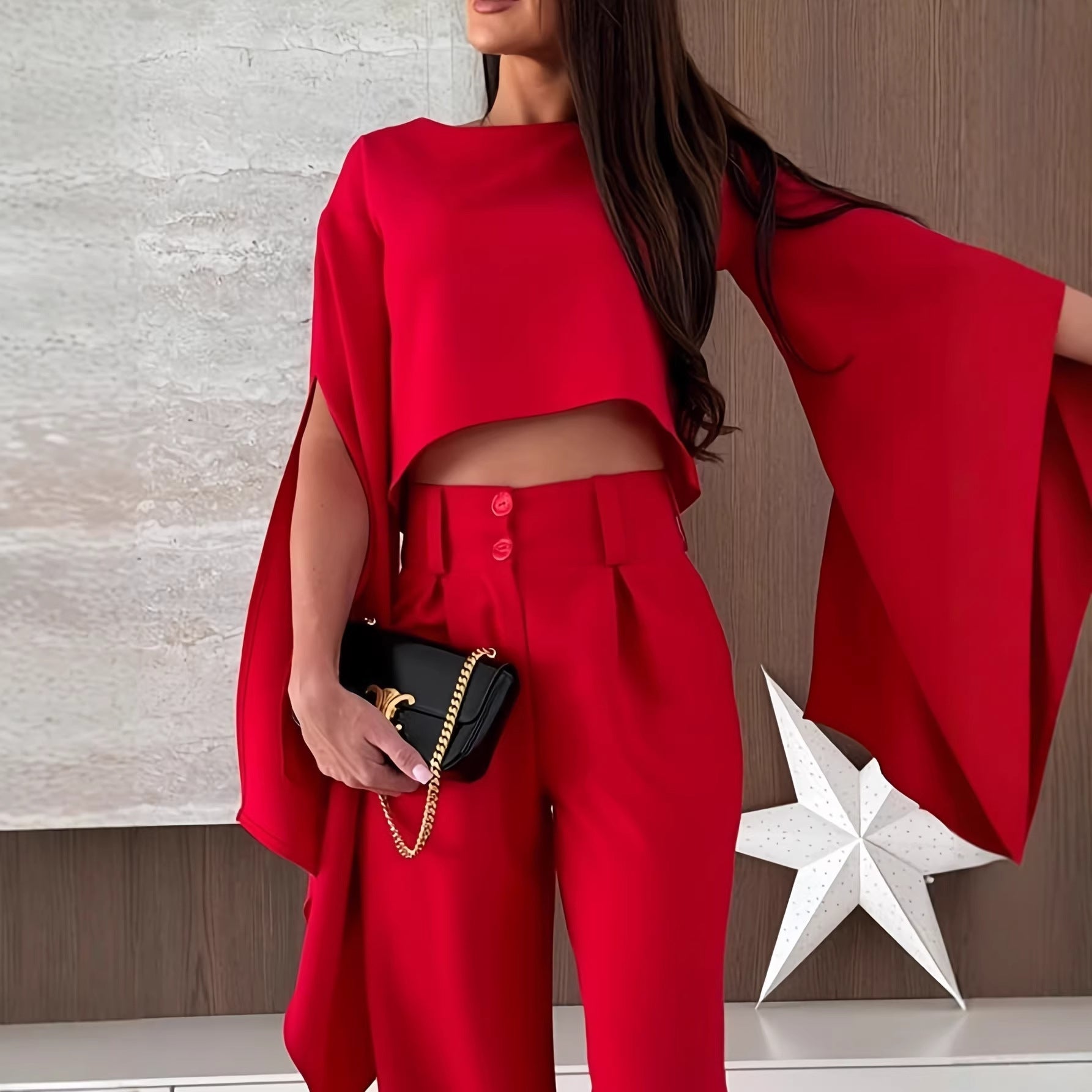 Womens Solid Color Casual Flare Sleeve T Shirt Single Piece Set Clarke Vibe Store